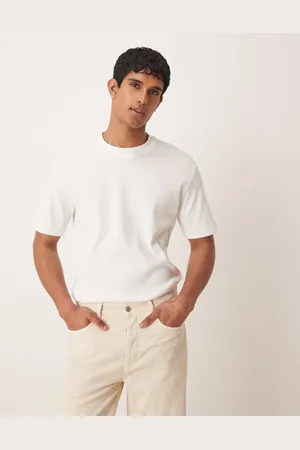 MANGO Camiseta blanca extragrande de canalé de