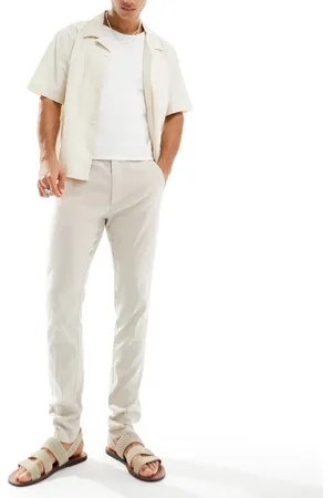 ASOS Pantalones de vestir color de corte pitillo de mezcla de lino de -Beis neutro