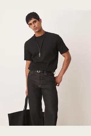 MANGO Camiseta negra extragrande de canalé de