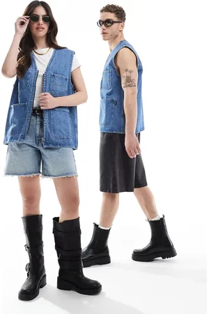 Dr Denim Chaleco azul arroyo unisex de estilo worker con lavado retro en contraste y cremallera Denver de