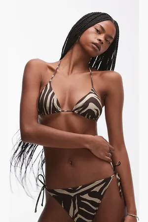 & OTHER STORIES Top de bikini marrón triangular con estampado de cebra y relleno extraíble de