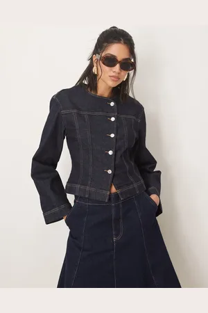 Gina Tricot Chaqueta vaquera elástica con lavado azul añil y cintura entallada de (parte de un conjunto)