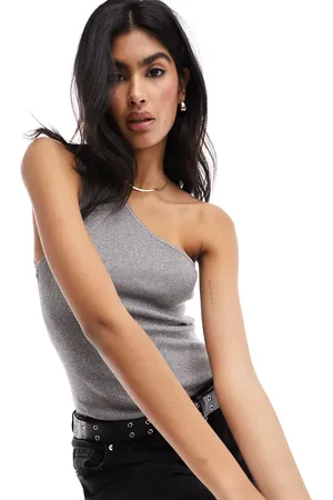 SELECTED Top plateado asimétrico con acabado metalizado de Femme