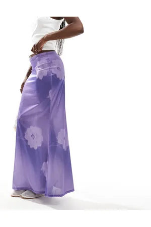 ASOS Falda larga lila con estampado floral degradado de satén elástico de -Multicolor