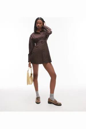 Topshop Vestido camisero con cintura entallada de popelina de