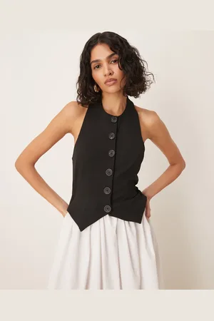 ASOS Vestido midi monocromático con detalle estilo chaleco y cuello halter de