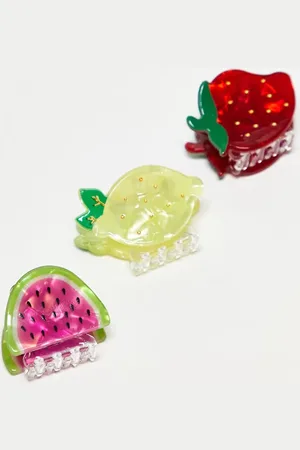 Accessorize Pack de 3 pinzas para el cabello pequeñas de varios colores con diseño de frutas de
