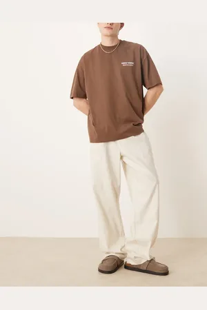 ASOS Pantalones de vestir blancos de pernera ancha con pinzas delanteras de mezcla de lino de