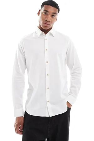 JJ Camisa blanca de manga larga de mezcla de lino de -Blanco