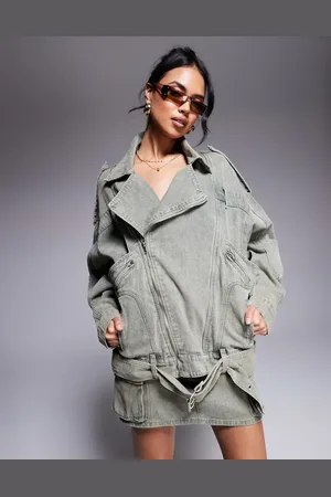 Liquor N Poker Chaqueta biker vaquera verde lavado de