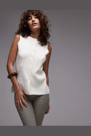 Topshop Chaleco color de corte alargado de punto compacto de -Rojo