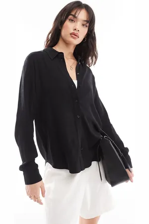 SELECTED Camisa negra de mezcla de lino de Femme