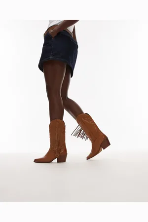 Bronx Botas por la rodilla marrón tofe de estilo wéstern con flecos de cuero Jukeson de
