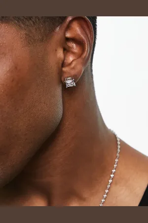JACK & JONES Pendientes de botón plateados con diseño de cristales de