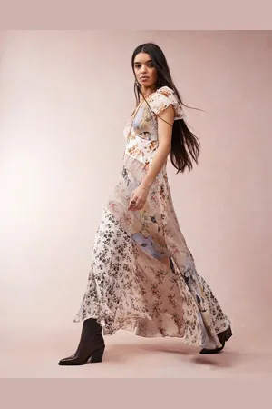 AllSaints Vestido largo marrón con diseño estampado de flores Lala de