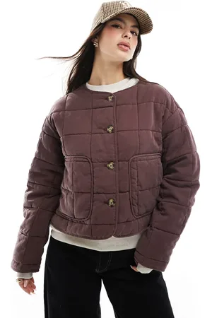 ASOS Chaqueta corta marrón guateada sin solapas de -Sin color