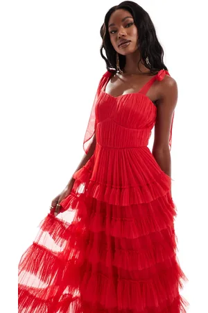 Lace & Beads Vestido largo de corte imperio con volantes de