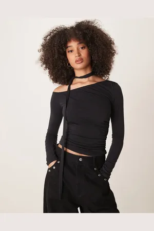 Gina Tricot Top asimétrico con lazada al cuello de punto de