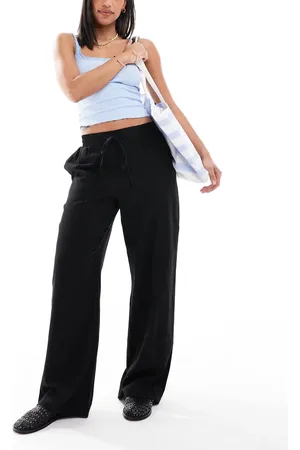 New Look Pantalones negros de pernera ancha de mezcla de lino de
