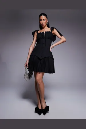 ASOS Vestido corto con falda plisada y pecho fruncido de popelina de algodón de