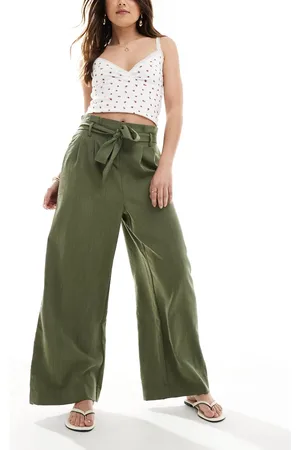ONLY Pantalones caquis de pernera recta con lazada en la cintura de -Verde