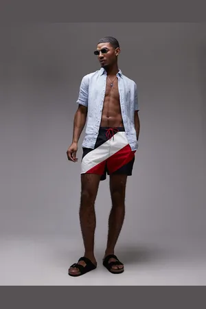 Tommy Hilfiger Shorts de baño a rayas diagonales con cordón ajustable de -Azul marino