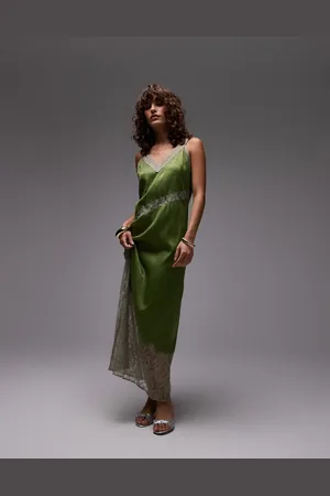 Topshop Vestido midi con insertos de encaje calado de