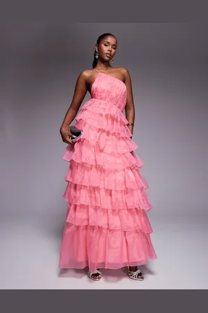 ASOS Vestido largo con volantes escalonados de organza de