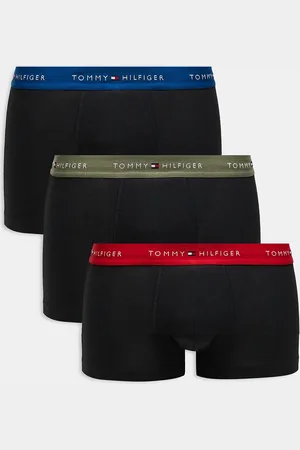 Tommy Hilfiger Pack de 3 calzoncillos negros básicos con cinturillas de color azul, rojo y verde de algodón Signature Cotton Essentials de