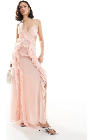 ASOS Vestido largo de tirantes con abertura y detalle de volantes de