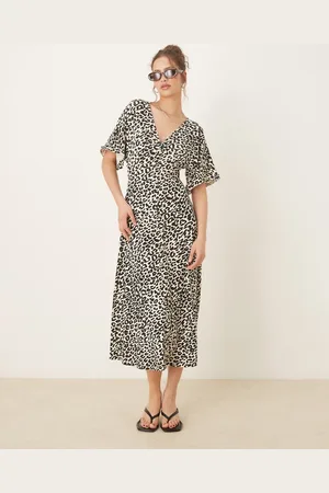 ASOS Vestido de tarde midi con , botones delanteros y mangas vueltas de -Multicolor