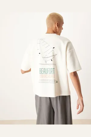 ASOS Camiseta color crema de corte cuadrado extragrande con estampado gráfico deportivo de tejido grueso de 300 g/m² de -Blanco