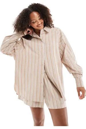 ASOS Camisa marrón a rayas de corte holgado de (parte de un conjunto)-Multicolor