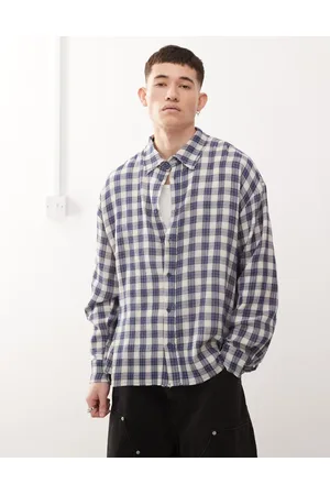 Cheap Monday Camisa azul y amarilla a cuadros de corte cuadrado de x Landon Barker