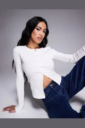 River Island Cárdigan blanca con botones de canalé de