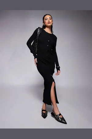 River Island Vestido midi de manga larga con botones de