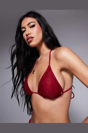 Candypants Top de bikini guinda triangular de encaje de