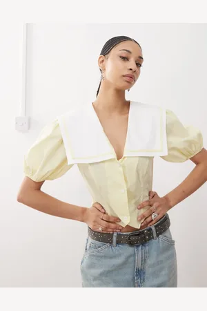 Reclaimed Blusa pastel con cintura entallada y cuello de solapas estilo marinero de