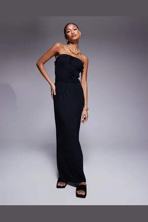 ASOS Vestido largo con escote palabra de honor, cintura escalonada y volantes de