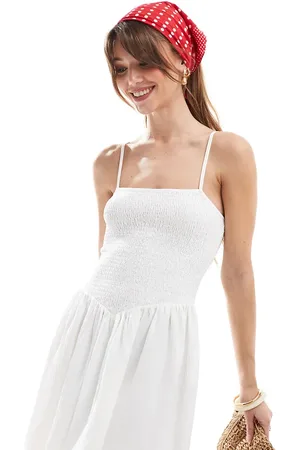 The Frolic Vestido corto de tirantes con cuello cuadrado y cintura baja fruncida exclusivo de