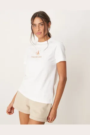 Calvin Klein Camiseta blanca y color melocotón con logo sombreado de -Blanco