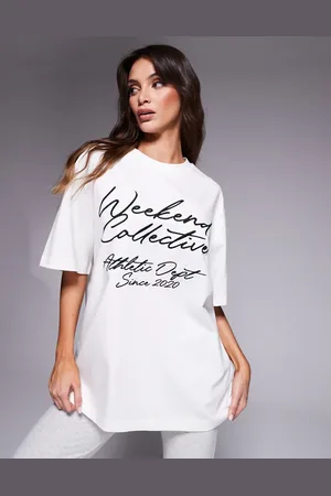 ASOS Camiseta color con bordado gráfico de firma de Weekend Collective-Blanco