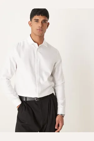 ASOS Camisa de vestir blanca de corte estándar con textura de espiga de tejido fácil de planchar de