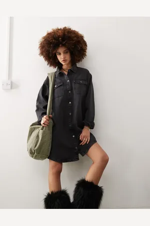 Noisy May Vestido camisero lavado de manga larga de