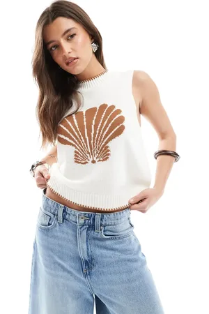ASOS Top color sin mangas con estampado de concha de punto de -Blanco