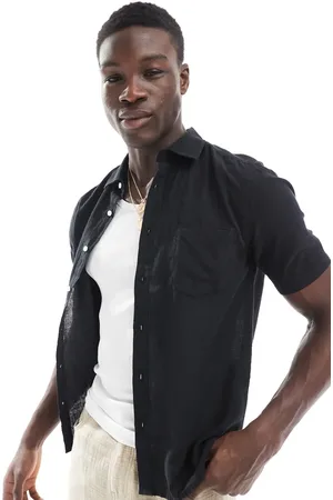Only & Sons Camisa negra de manga corta y corte estándar de mezcla de lino de -Blanco