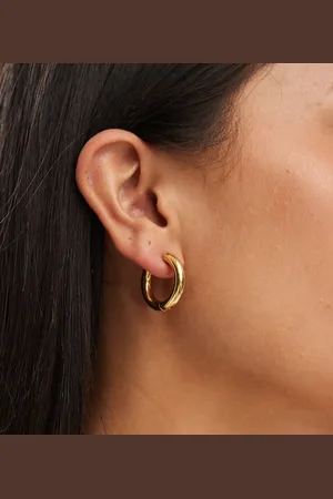 Accessorize Pendientes de aro dorados gruesos de acero inoxidable chapado en oro de