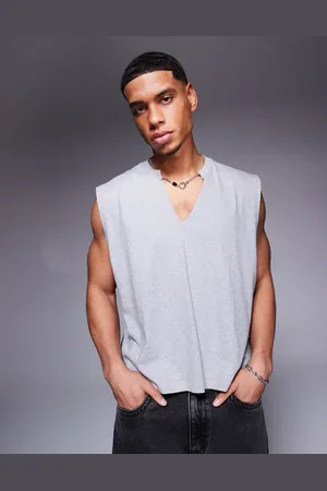 ASOS Camiseta gris jaspeado extragrande sin mangas con cuello de pico de