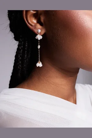 Aldo Pendientes dorados con diseño de margaritas con perlas Latitarsus de