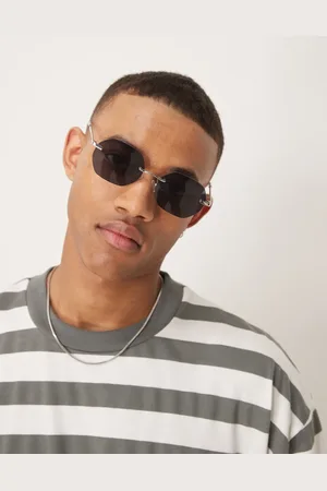 ASOS Gafas de sol con montura al aire, patillas plateadas y lentes ahumadas redondas de